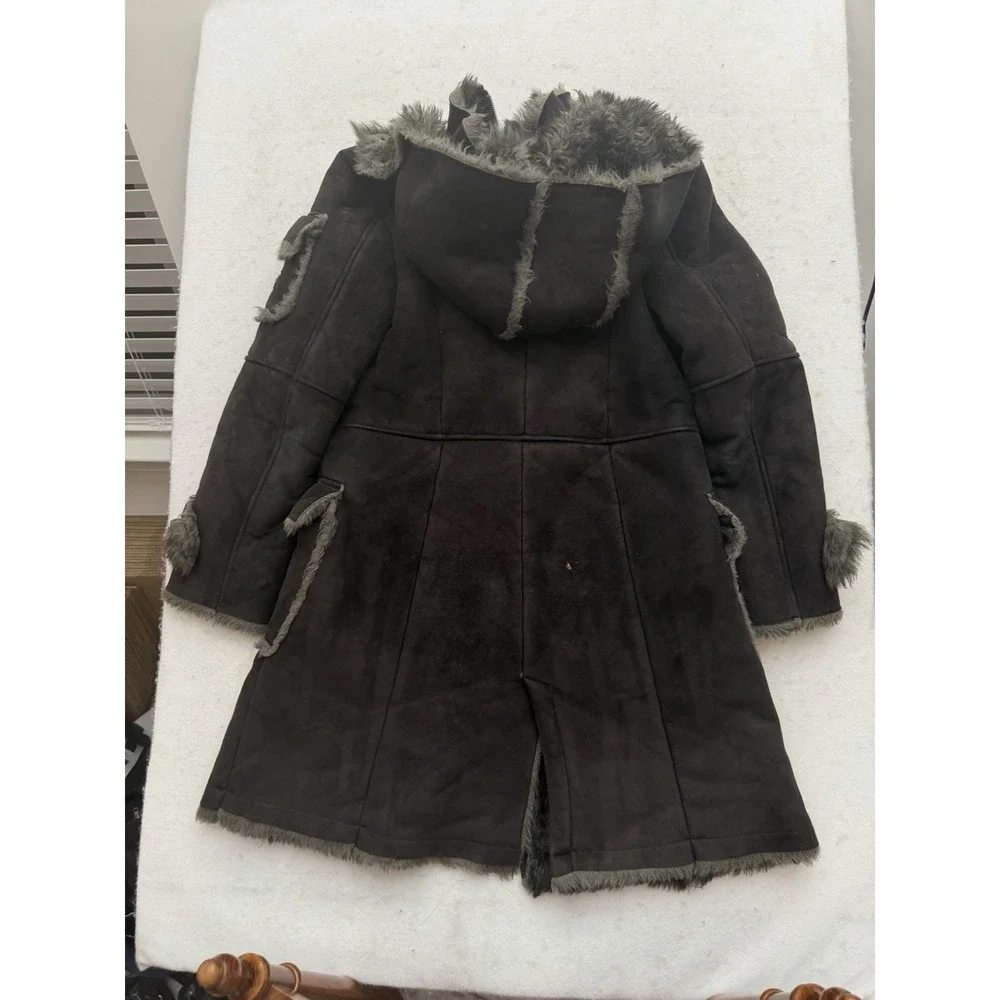 VTG Pepe Jeans Reverse Shearling Faux Fur Toggle Coat Womens M‎ Black Y2K RARE